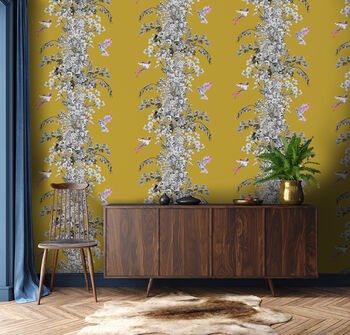 Hummingbird Mustard Wallpaper By Lola Design Ltd | notonthehighstreet.com