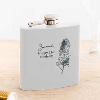 Personalised Watercolour Birth Flower White Hip Flask, 2 of 5