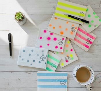 Upcycled A5 Notebook Using Reused Coffee Cups And Linen Polka Dot Print, 2 of 8