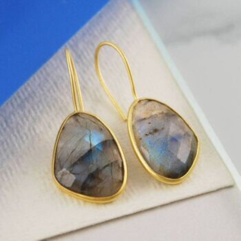 Large Gold Plated Labradorite Drop Earrings, 2 of 6