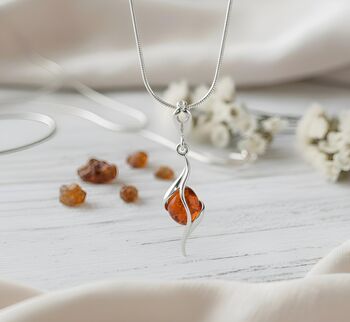 Handmade Sterling Silver And Cognac Baltic Amber Pendant, 3 of 3