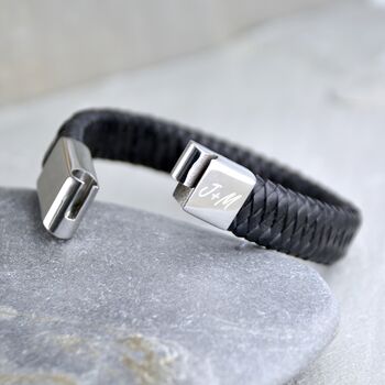Men's Personalised Leather Plait Message Bracelet, 2 of 8