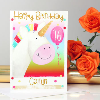Personalised Unicorn Rainbow Birthday Card, 4 of 8