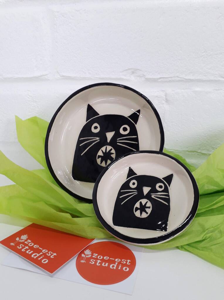 Ceramic Illustrated Cat Dish By Zoe Est Studio