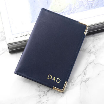 Personalised Navy Leather Passport Cover, 6 of 8