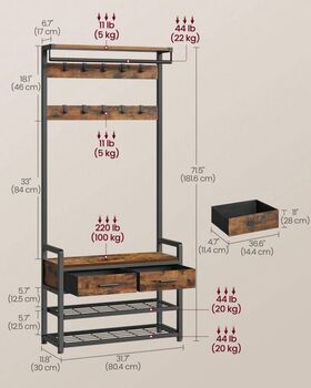 Hall Tree With Bench, Coat Rack And Shoe Storage, 2 of 7