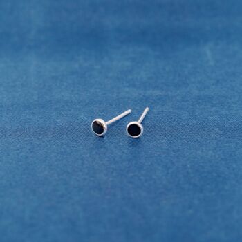 Tiny 2mm Black Stud Earrings, 925 Sterling Silver, Onyx Stone, 2 of 7