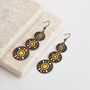 Yellow Multicolour Triple Disc Drop Boho Earrings, thumbnail 3 of 3