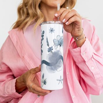 Elegant Blue Floral Tumbler Travel Cup, 2 of 4