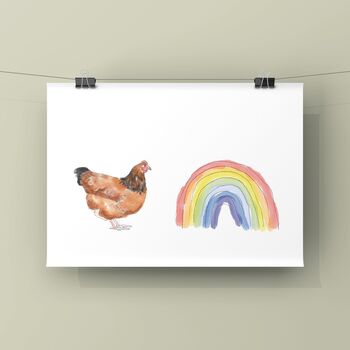 Buff Sussex Hen And Rainbow Art Print, 2 of 2