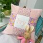 Peachy Pink Patchwork Name Cushion, thumbnail 1 of 6