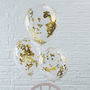 Pack Of Five Gold Confetti Filled Clear Party Balloons, thumbnail 1 of 3