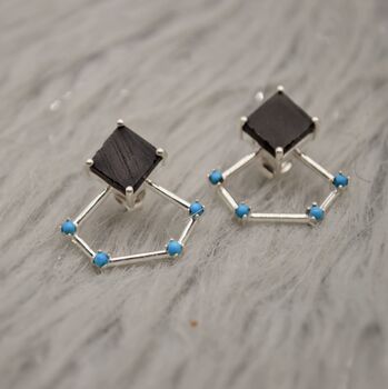 Raw Black Onyx, Turquoise Sterling Silver Earrings, 5 of 8
