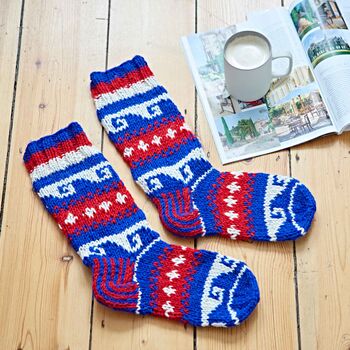 Fair Trade Hand Knitted Scandi Woollen Slipper Socks, 4 of 12