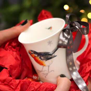 Robin And Snowflakes China Christmas Mug, 2 of 9
