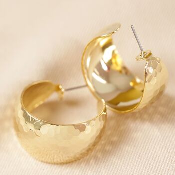 Wide Hammered Hoop Earrings In Gold Plating, 4 of 7