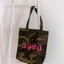 Camo Neon Embroidered Year Tote Bag, thumbnail 2 of 4
