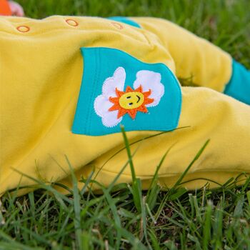 Organic Yellow Baby Dungarees With Hot Air Balloon, 2 of 4