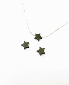 Black Hematite 6mm Star Silver Or Gold Necklace, 2 of 5