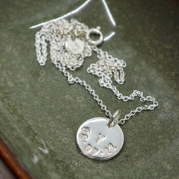 Personalised Handstamped Initial And Date Disc Necklace, 5 of 12