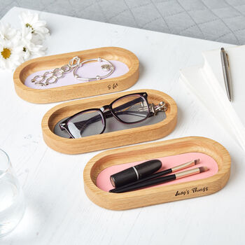 Personalised Glasses Tray Solid Oak And Leather, 5 of 10