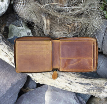 Personalised Zip Around Tan Leather Wallet Rfid Men's, 6 of 7