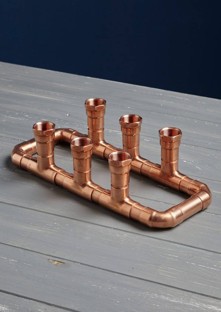Industrial Six Copper Pipe Candle Holder By Lime Lace