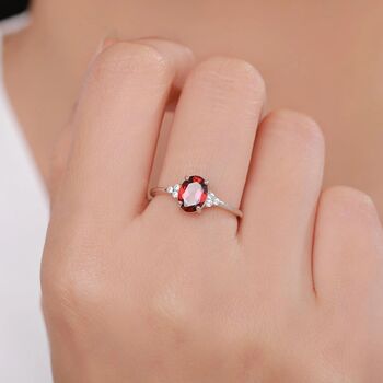 Genuine Garnet Oval Ring In Sterling Silver, 11 of 11