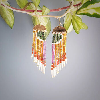 'Pheasant' Hand Beaded Feather Inspired Earrings, 2 of 3