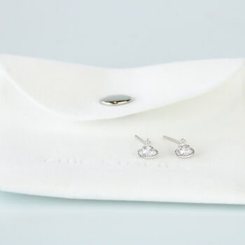 Sterling Silver White Crystal Halo Stud Earrings, 5 of 5