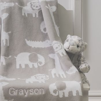 Personalised Jungle Animal Cotton Knitted Baby Blanket, 5 of 8