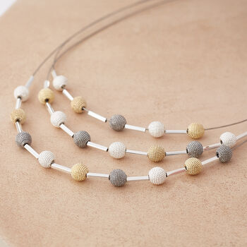 Three Tone Beaded Triple Layer Necklace, 2 of 3