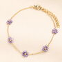 Stainless Steel Flower Beaded Chain Bracelet In Pink Or Purple, thumbnail 1 of 5