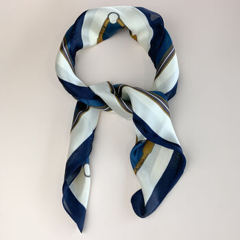 Navy Equestrian Chain Print Silky Scarf, 3 of 4