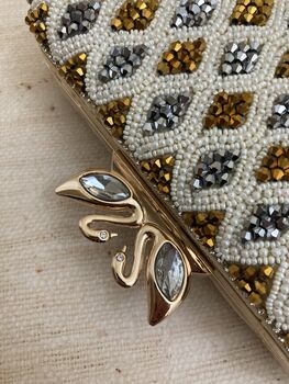 Gold Silver Beaded Pearl Handcrafted Clutch Bag, 3 of 4