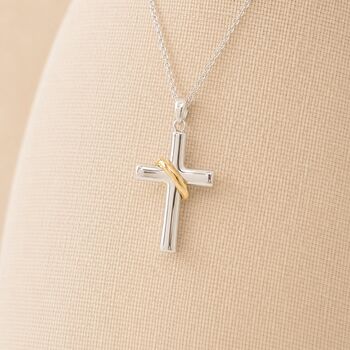 Personalised Sterling Silver And Gold Halo Cross Pendant Necklace, 3 of 9