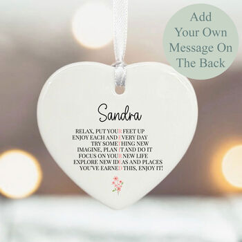 Personalised Retirement Porcelain Hanging Heart Keepsake Gift With Name, 5 of 5