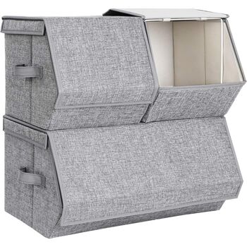 Set Of Three Grey Stackable Storage Boxes With Lids, 5 of 9