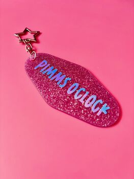 The 'Pimms O'clock' Sparkly Motel Keyring / Summer Drinks Gift / Garden Party Accessories / Fun Quote Keychain, 3 of 7