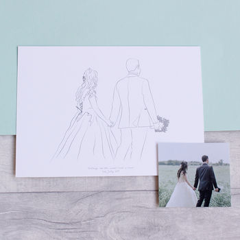 Personalised Wedding Day Line Drawing Portrait Print, 10 of 12