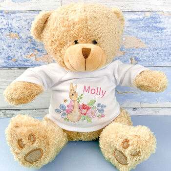 Personalised New Baby Flopsy Rabbit Teddy And Bag, 2 of 3