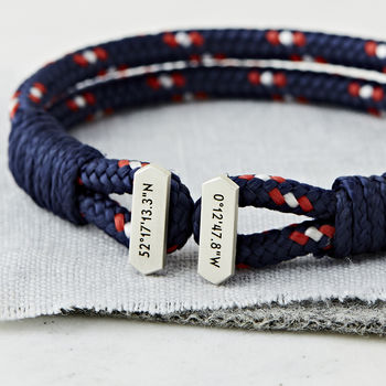 Men's Personalised Coordinate Silver And Cord Bracelet, 3 of 9