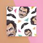 Selleck And Moustache Pattern Greetings Card, thumbnail 1 of 2