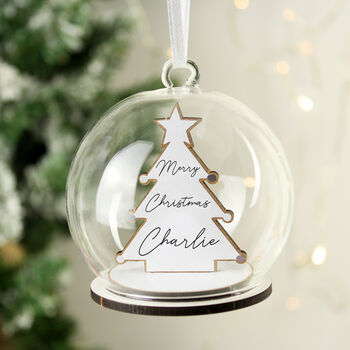 Personalised Wooden Christmas Tree Glass Bauble, 2 of 7