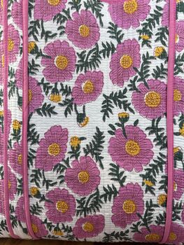 Block Print Quilted Tote Bag, Indian Print Handbag Pink, Black, 3 of 10
