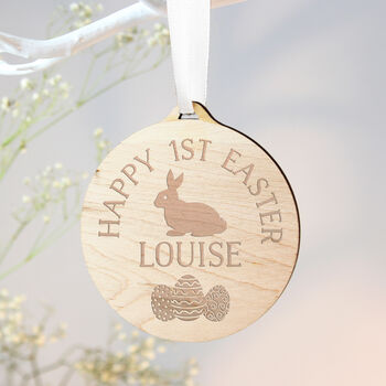 Personalised Easter Bunny Round Wooden Decoration, 4 of 5