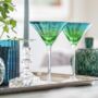 Set Of Two Electroplated Peacock Design Martini Glasses, thumbnail 1 of 3