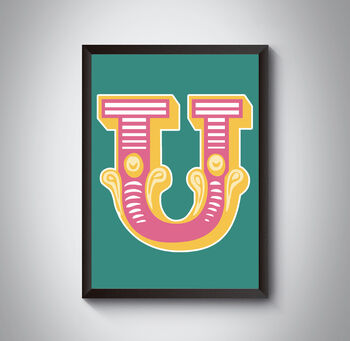 Capital U Letter Bold Carnival Initial Art Circus Print, 4 of 4