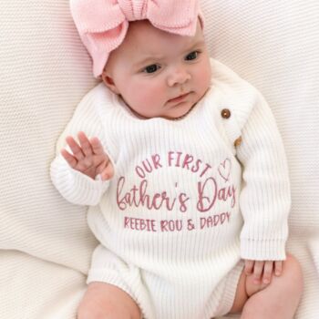 Our First Father's Day Embroidered Personalised New Baby Romper Three Colours Available, 4 of 7