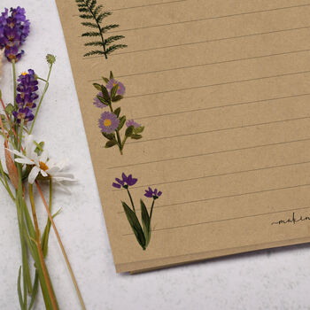 A5 Kraft Letter Writing Paper With Purple Floral Border, 2 of 4